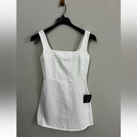 Lulus  Ivory Denim Corset Seam Mini Dress size Small NWT - Picture 8 of 9